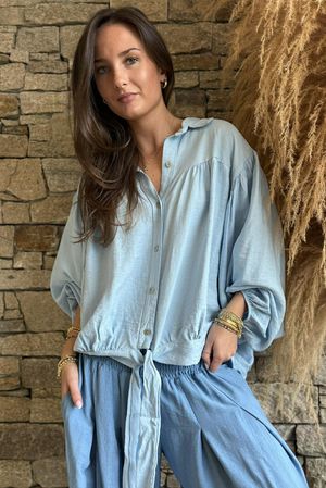 Basso Tie Smock Blouse Baby Blue